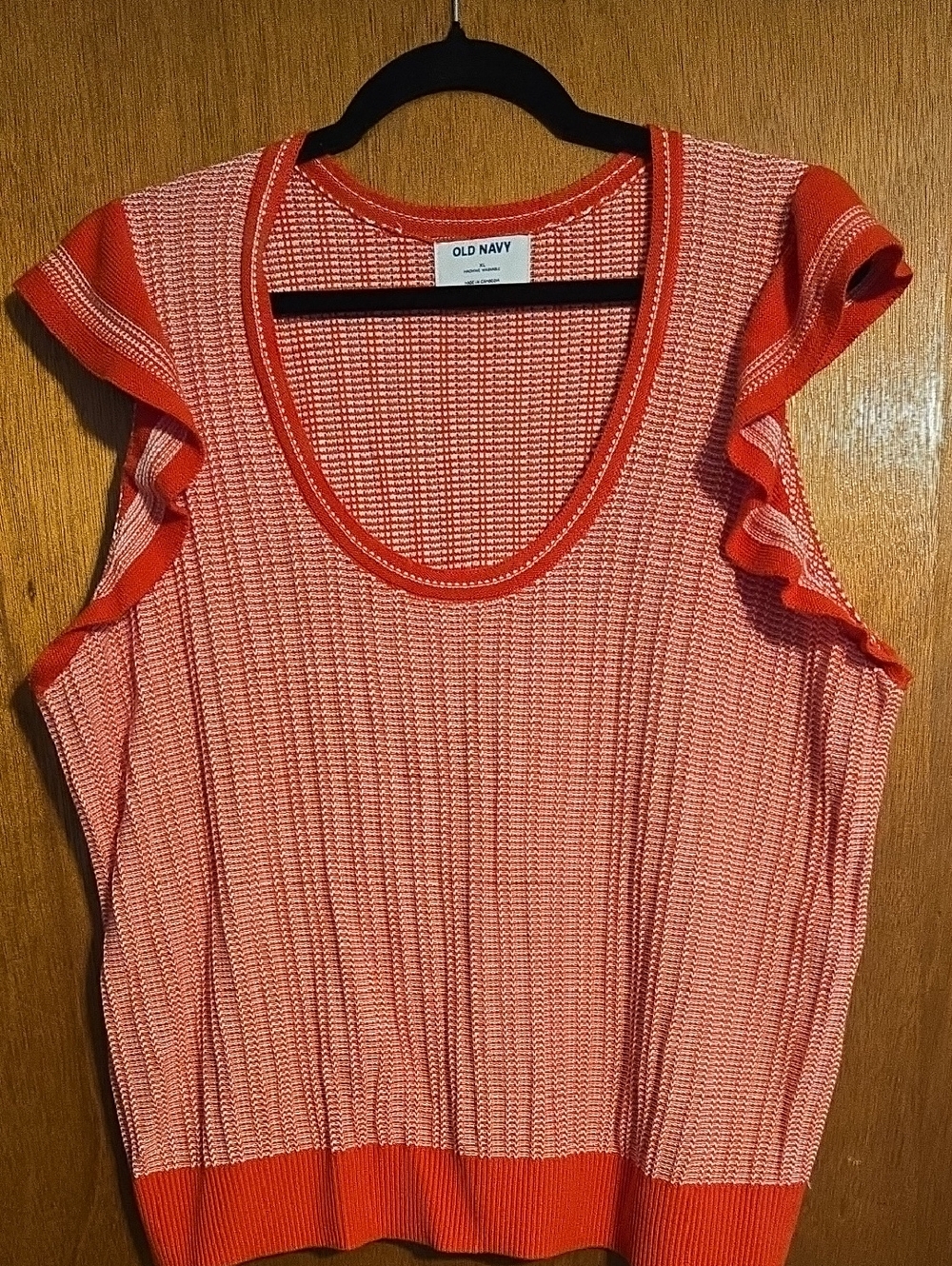 Old Navy Coral and Cream Ruffle Sleeve Knit Tank